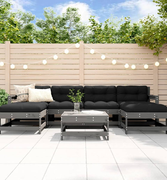 7-tlg. Garten-Lounge-Set Grau Massivholz Kiefer