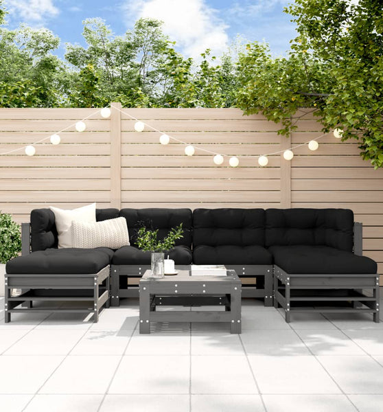 7-tlg. Garten-Lounge-Set Grau Massivholz Kiefer