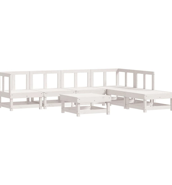 7-tlg. Garten-Lounge-Set Weiß Massivholz Kiefer