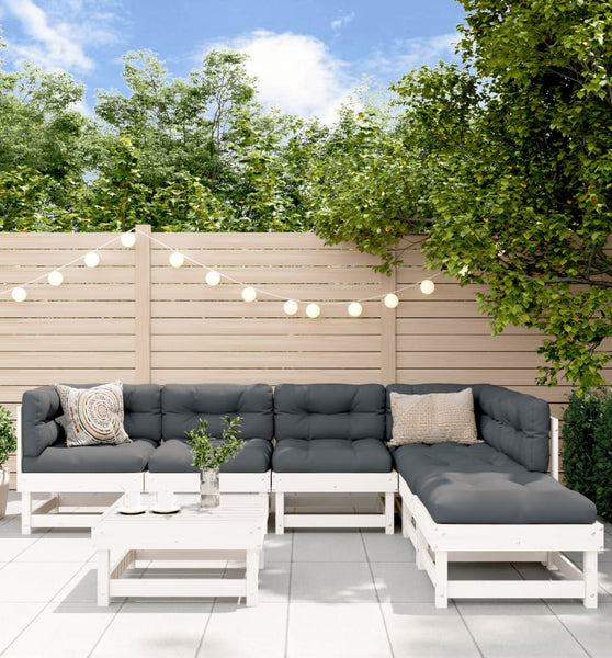 7-tlg. Garten-Lounge-Set Weiß Massivholz Kiefer