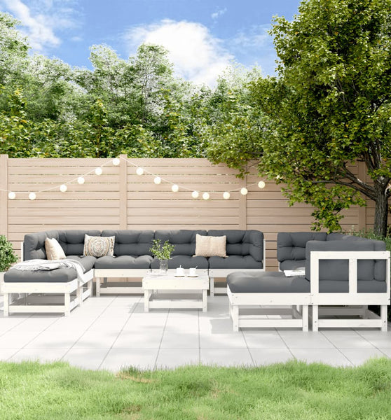 11-tlg. Garten-Lounge-Set Weiß Massivholz Kiefer