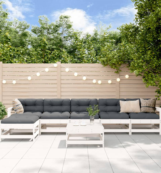 7-tlg. Garten-Lounge-Set Weiß Massivholz Kiefer