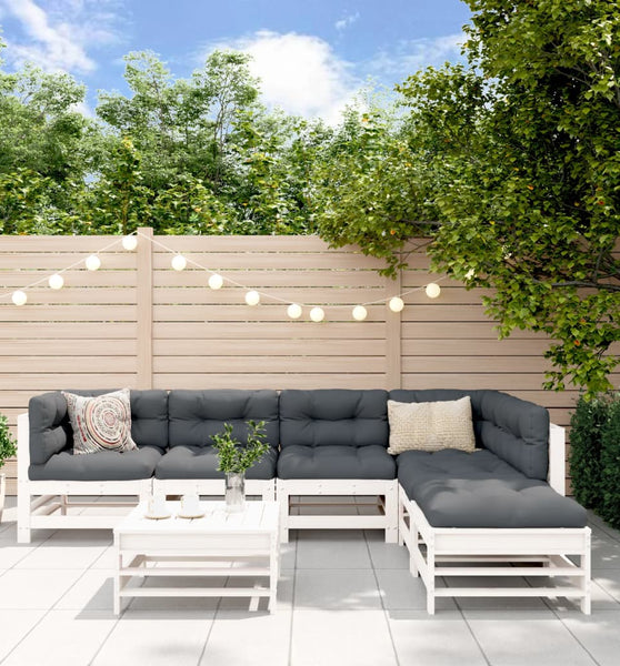 7-tlg. Garten-Lounge-Set Weiß Massivholz Kiefer