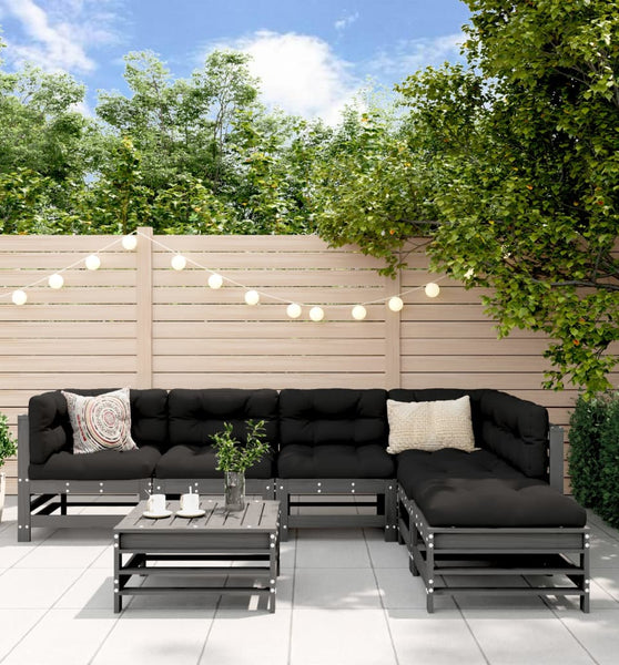 7-tlg. Garten-Lounge-Set Grau Massivholz Kiefer