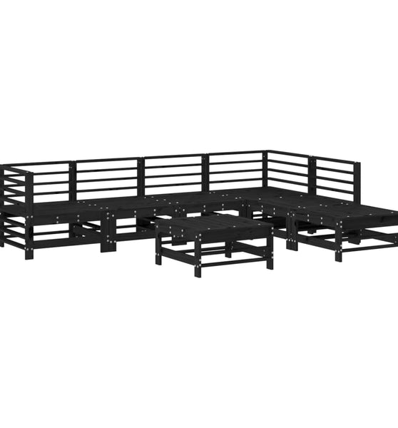 7-tlg. Garten-Lounge-Set Schwarz Massivholz Kiefer