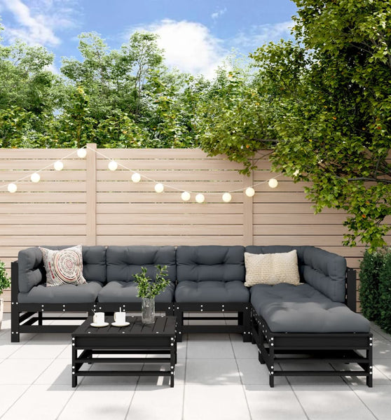 7-tlg. Garten-Lounge-Set Schwarz Massivholz Kiefer