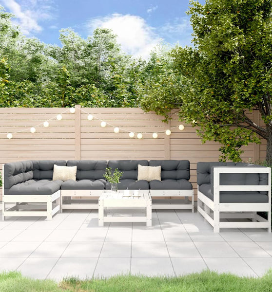 8-tlg. Garten-Lounge-Set Weiß Massivholz Kiefer