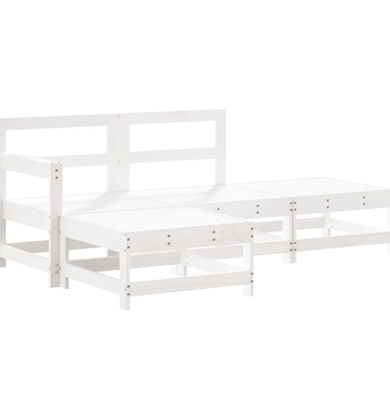 4-tlg. Garten-Lounge-Set Weiß Massivholz Kiefer