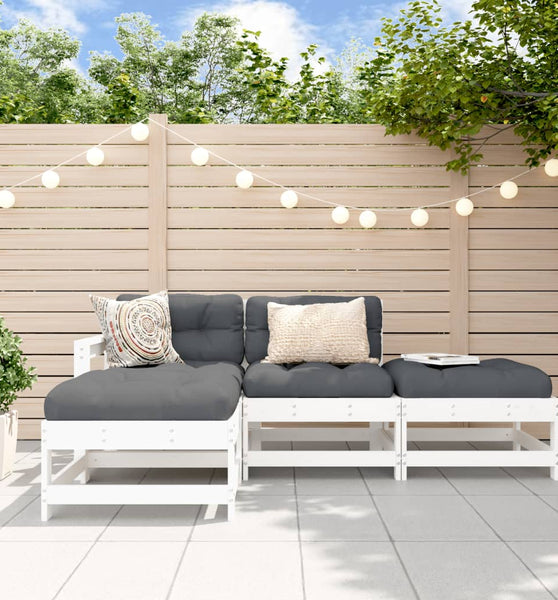 4-tlg. Garten-Lounge-Set Weiß Massivholz Kiefer