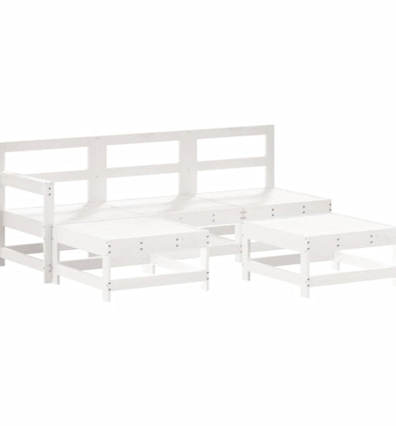 5-tlg. Garten-Lounge-Set Weiß Massivholz Kiefer