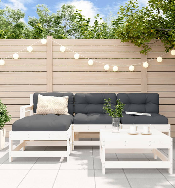5-tlg. Garten-Lounge-Set Weiß Massivholz Kiefer