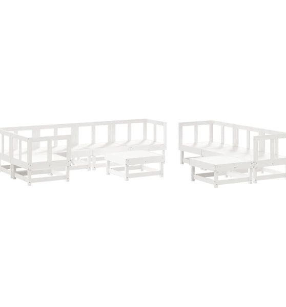 10-tlg. Garten-Lounge-Set Weiß Massivholz Kiefer