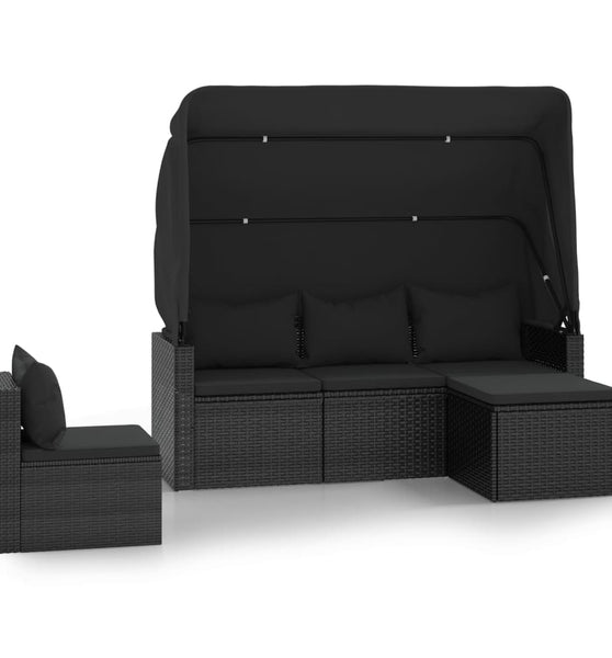 4-tlg. Garten-Sofagarnitur mit Kissen Schwarz Poly Rattan