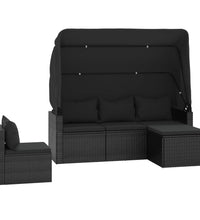 4-tlg. Garten-Sofagarnitur mit Kissen Schwarz Poly Rattan