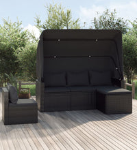 4-tlg. Garten-Sofagarnitur mit Kissen Schwarz Poly Rattan