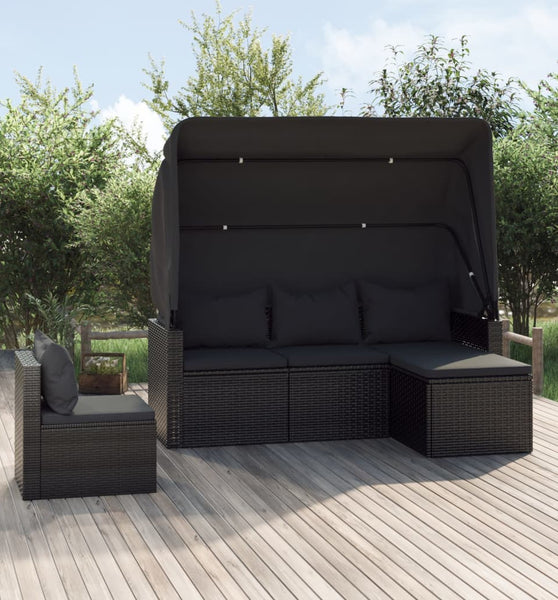 4-tlg. Garten-Sofagarnitur mit Kissen Schwarz Poly Rattan