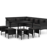 6-tlg. Garten-Essgruppe mit Kissen Schwarz Poly Rattan
