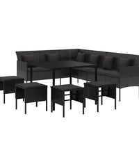 6-tlg. Garten-Essgruppe mit Kissen Schwarz Poly Rattan