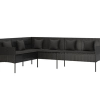 6-tlg. Garten-Essgruppe mit Kissen Schwarz Poly Rattan