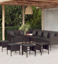 6-tlg. Garten-Essgruppe mit Kissen Schwarz Poly Rattan