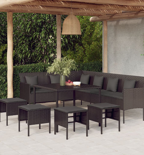 6-tlg. Garten-Essgruppe mit Kissen Schwarz Poly Rattan