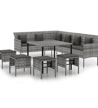 6-tlg. Garten-Essgruppe mit Kissen Grau Poly Rattan