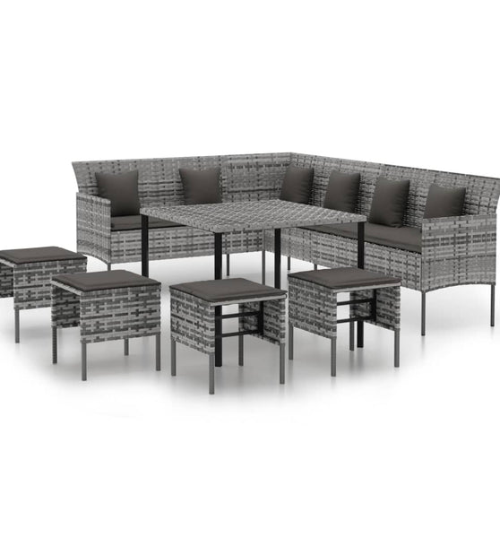 6-tlg. Garten-Essgruppe mit Kissen Grau Poly Rattan