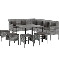 6-tlg. Garten-Essgruppe mit Kissen Grau Poly Rattan