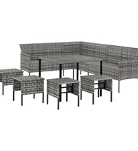 6-tlg. Garten-Essgruppe mit Kissen Grau Poly Rattan