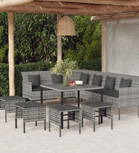 6-tlg. Garten-Essgruppe mit Kissen Grau Poly Rattan