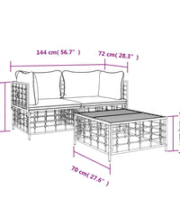 3-tlg. Garten-Lounge-Set mit Kissen Anthrazit Poly Rattan