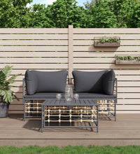 3-tlg. Garten-Lounge-Set mit Kissen Anthrazit Poly Rattan