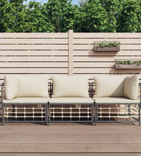 3-tlg. Garten-Lounge-Set mit Kissen Anthrazit Poly Rattan