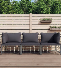 3-tlg. Garten-Lounge-Set mit Kissen Anthrazit Poly Rattan