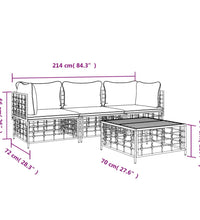 4-tlg. Garten-Lounge-Set mit Kissen Anthrazit Poly Rattan