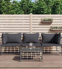 4-tlg. Garten-Lounge-Set mit Kissen Anthrazit Poly Rattan