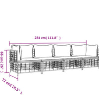 4-tlg. Garten-Lounge-Set mit Kissen Anthrazit Poly Rattan