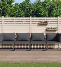 4-tlg. Garten-Lounge-Set mit Kissen Anthrazit Poly Rattan