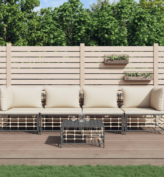 5-tlg. Garten-Lounge-Set mit Kissen Anthrazit Poly Rattan