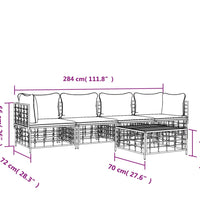 5-tlg. Garten-Lounge-Set mit Kissen Anthrazit Poly Rattan