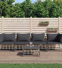 5-tlg. Garten-Lounge-Set mit Kissen Anthrazit Poly Rattan