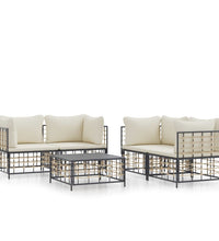 5-tlg. Garten-Lounge-Set mit Kissen Anthrazit Poly Rattan