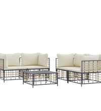 5-tlg. Garten-Lounge-Set mit Kissen Anthrazit Poly Rattan