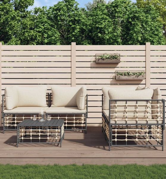 5-tlg. Garten-Lounge-Set mit Kissen Anthrazit Poly Rattan