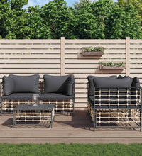 5-tlg. Garten-Lounge-Set mit Kissen Anthrazit Poly Rattan