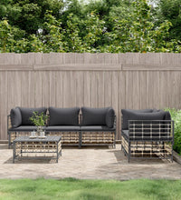 6-tlg. Garten-Lounge-Set mit Kissen Anthrazit Poly Rattan