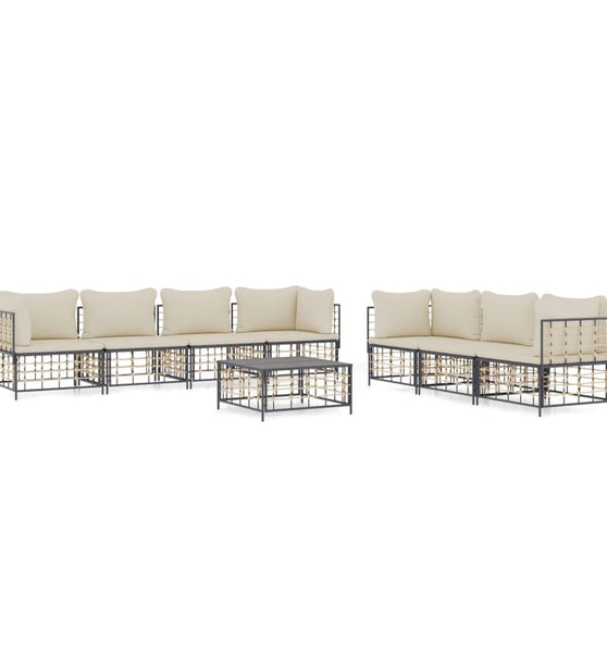 8-tlg. Garten-Lounge-Set mit Kissen Anthrazit Poly Rattan