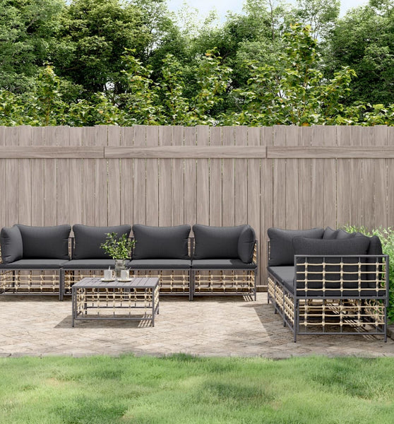 8-tlg. Garten-Lounge-Set mit Kissen Anthrazit Poly Rattan