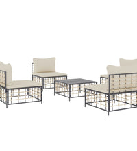 5-tlg. Garten-Lounge-Set mit Kissen Anthrazit Poly Rattan