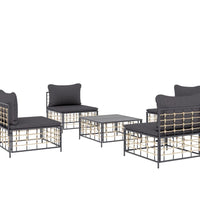 5-tlg. Garten-Lounge-Set mit Kissen Anthrazit Poly Rattan